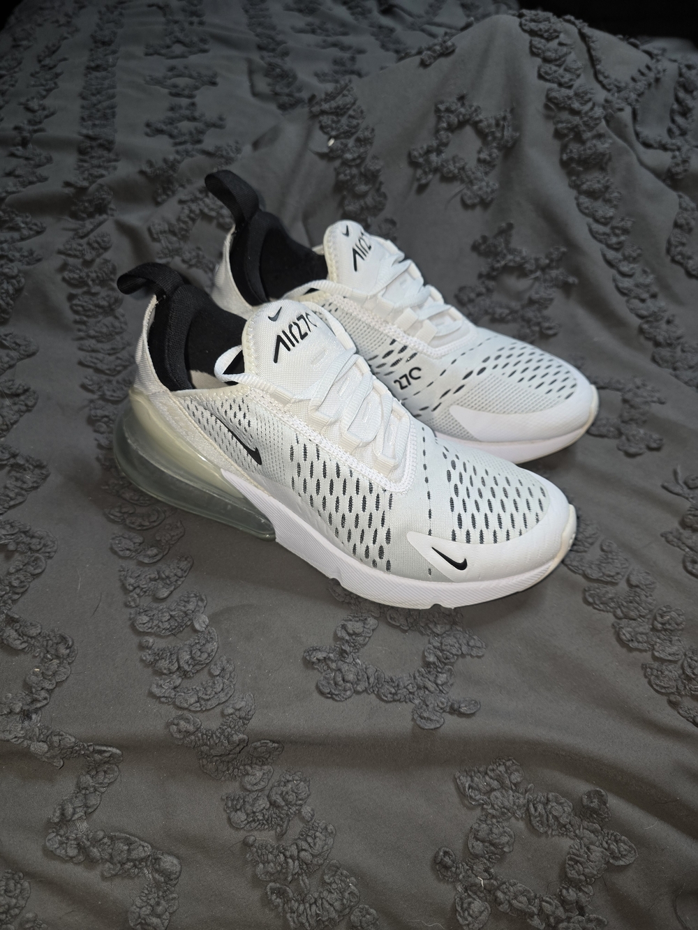 Nike Air Max 270 Women’s Athletic Shoes in White and Black with Translucent Heel
